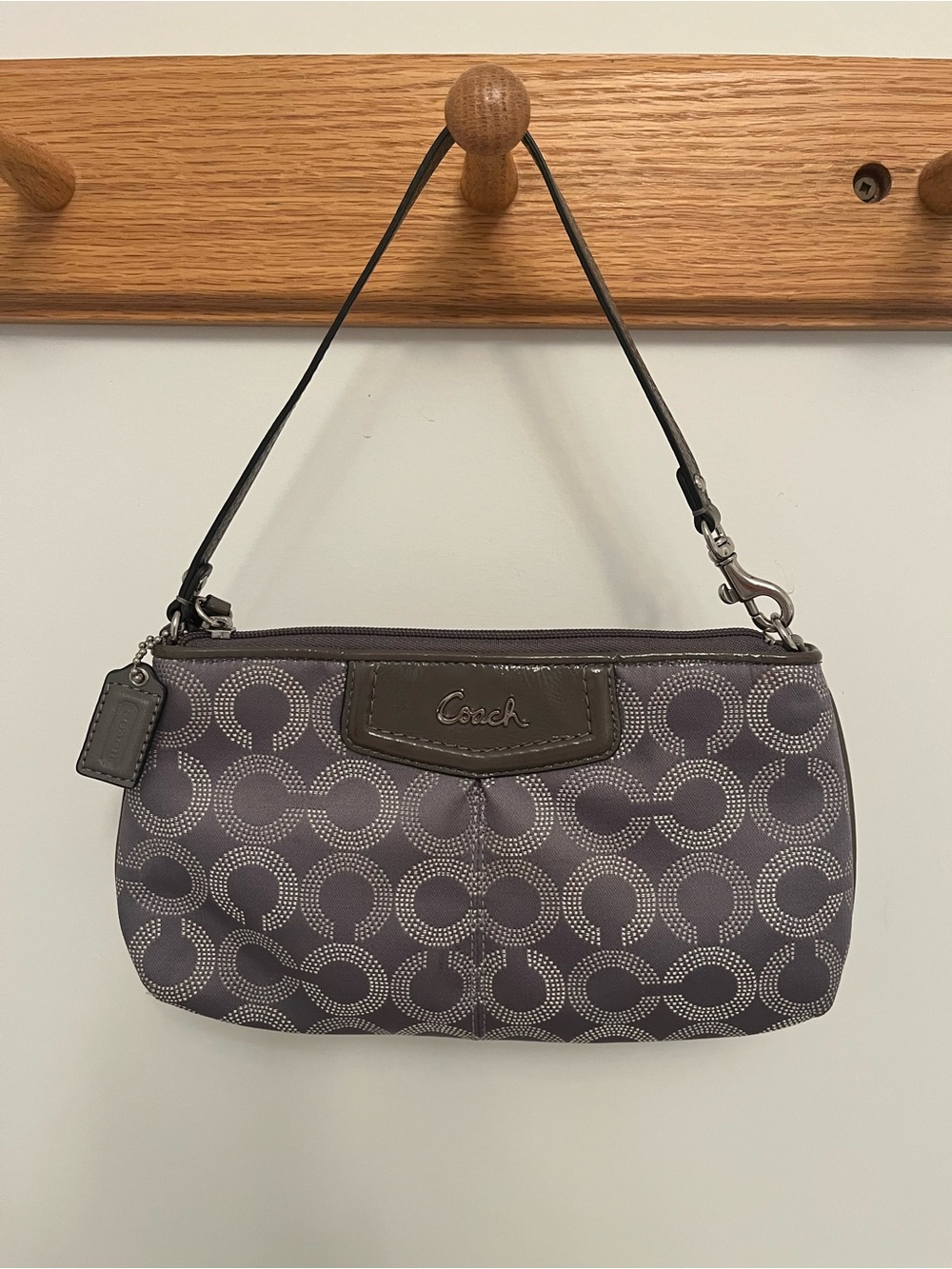 Coach Charcoal Signature Jacquard Wristlet with Leather Trim